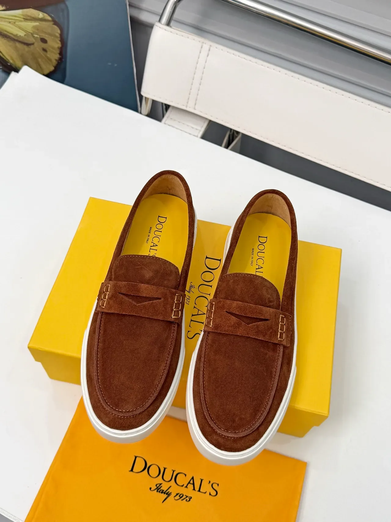 DOUCAL'S Brown White Suede Upper Penny Strap Loafer 5