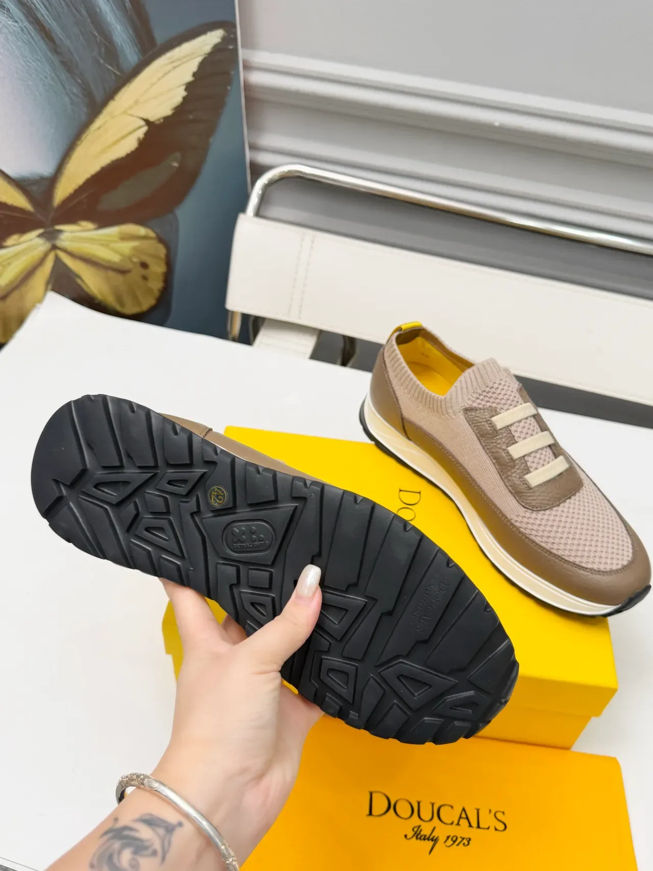 DOUCAL'S Knit and Leather Slip-On Sneaker 2