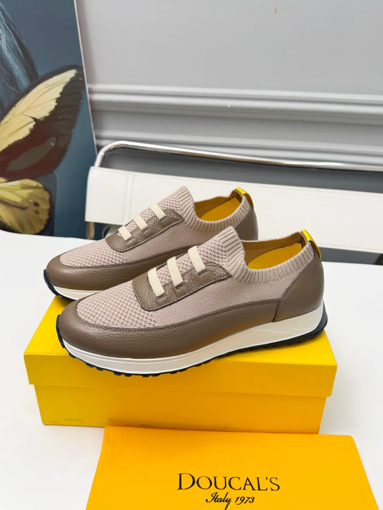 DOUCAL'S Knit and Leather Slip-On Sneaker 4