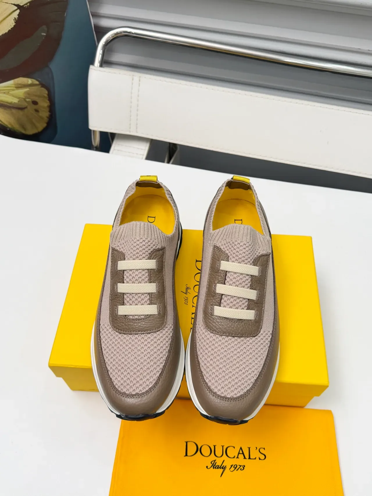 DOUCAL'S Knit and Leather Slip-On Sneaker 5