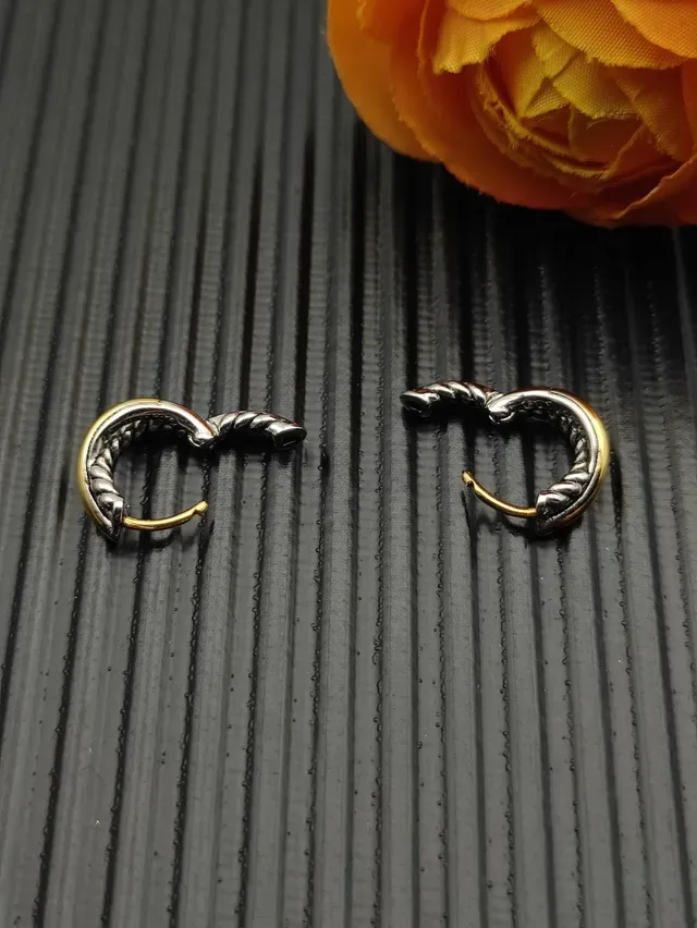 Dual-Tone Twisted Rope Hoop Earrings 5
