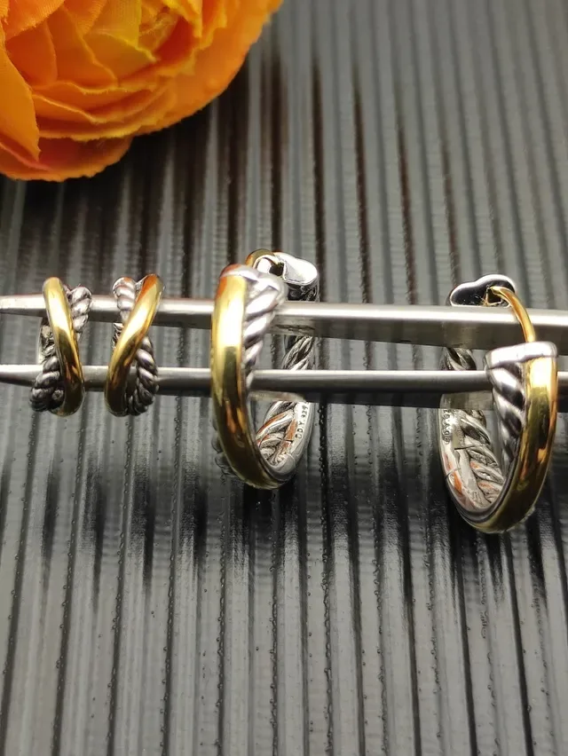 Dual-Tone Twisted Rope Hoop Earrings 10