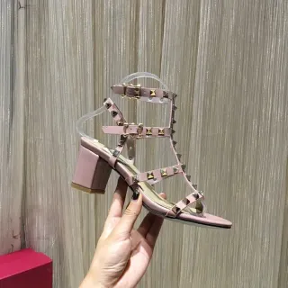 Dusty Pink Studded Block Heel Gladiator Sandals