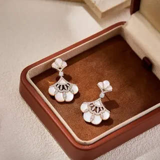 Fan-Motif Mother-of-Pearl and Pavé Stone Drop Earrings
