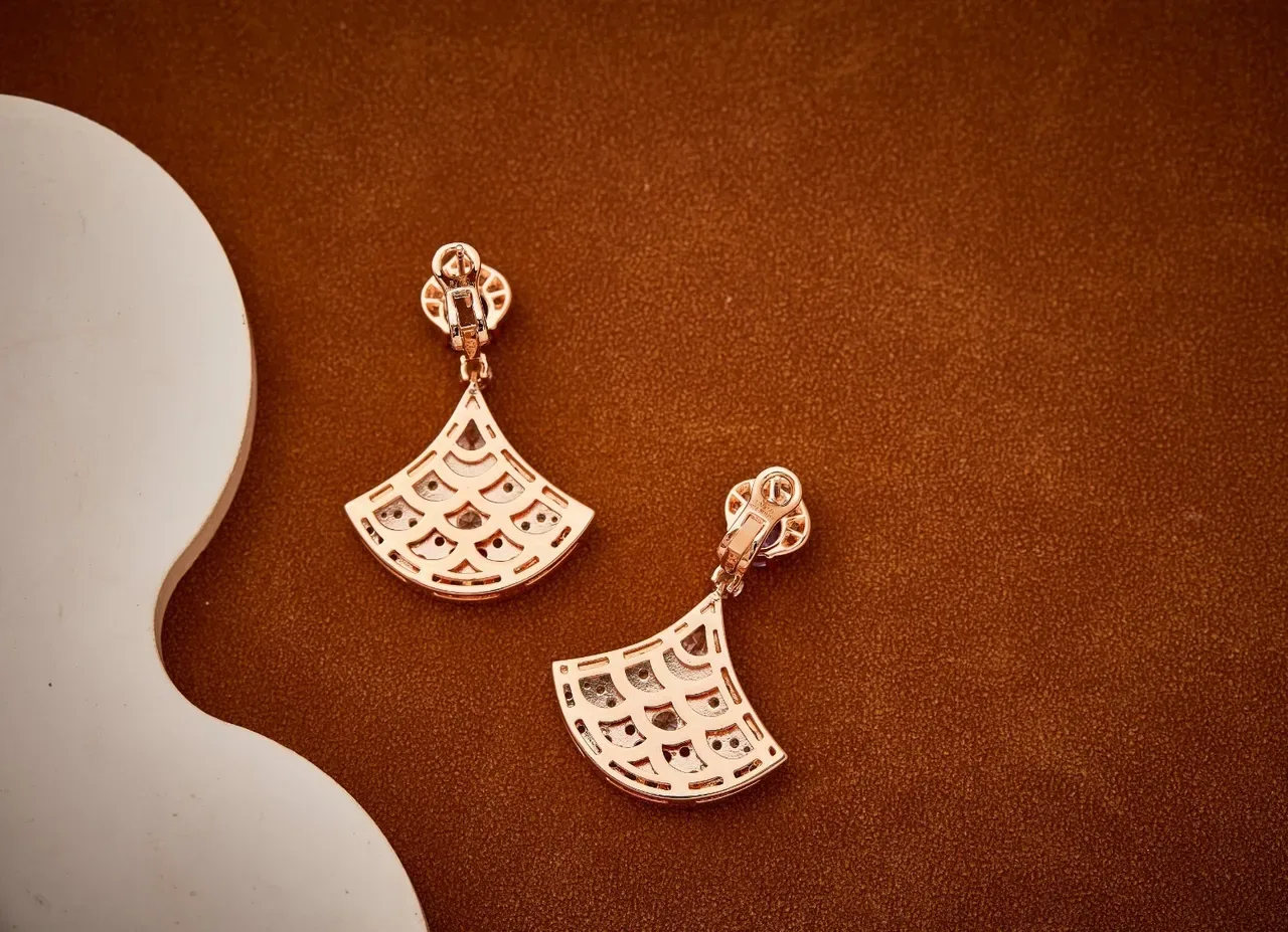 Fan-Shaped Gemstone and Enamel Drop Earrings 2