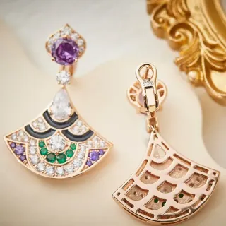 Fan-Shaped Multi-Gemstone Enamel Drop Earrings