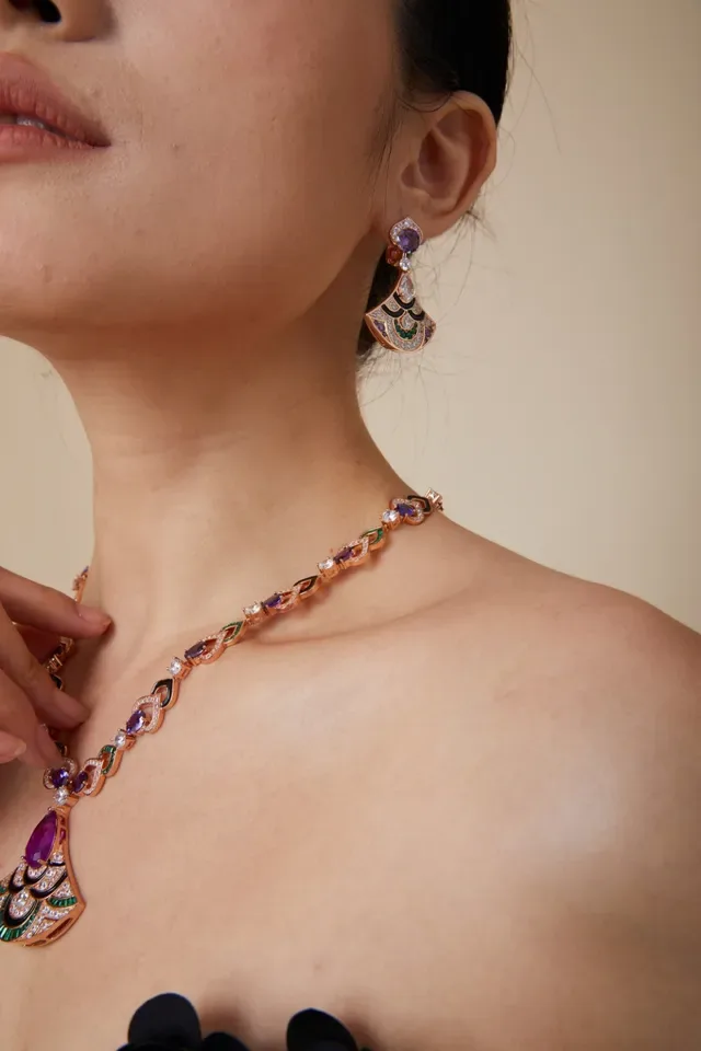 Fan-Shaped Multi-Gemstone Enamel Drop Earrings 5