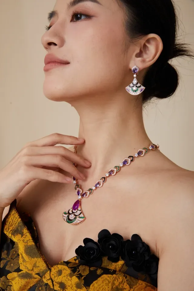 Fan-Shaped Multi-Gemstone Enamel Drop Earrings 7