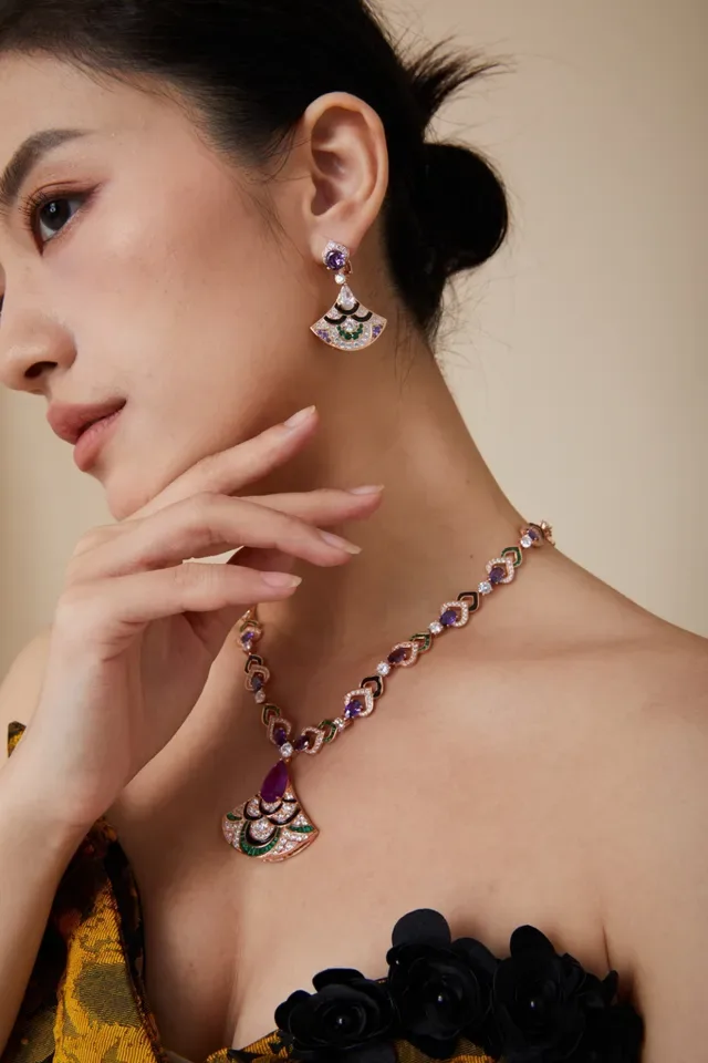 Fan-Shaped Multi-Gemstone Enamel Drop Earrings 8