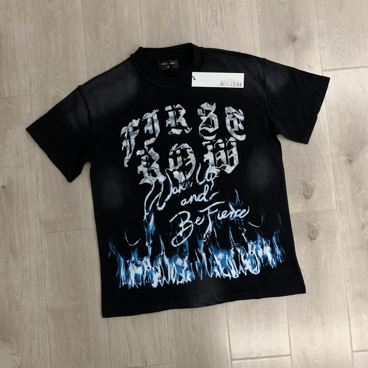 FIRST ROW Graphic Flame Motif Black T-Shirt 5