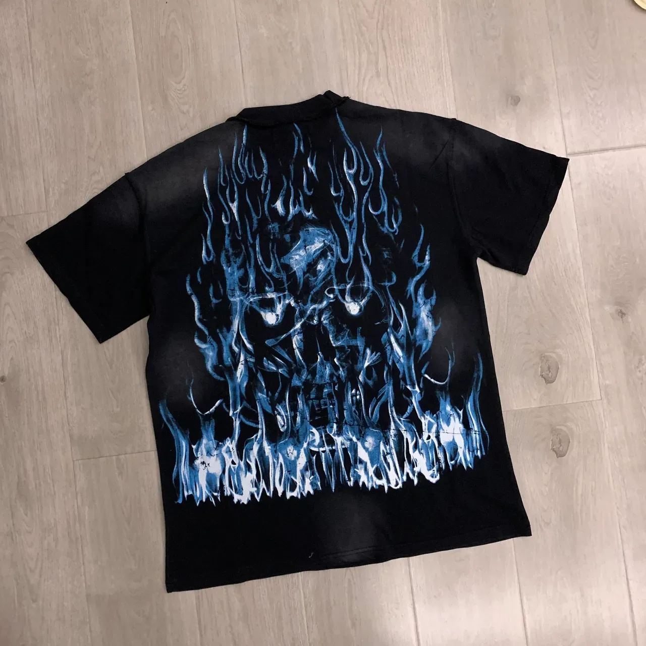 FIRST ROW Graphic Flame Motif Black T-Shirt 6