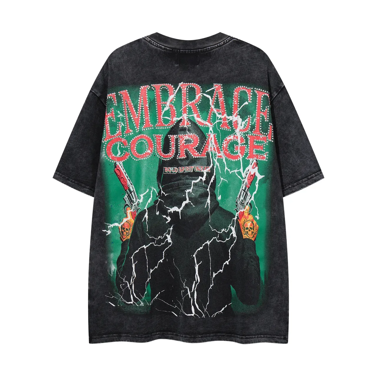 FIRSTROW Grim Reaper Graphic Oversized Acid-Wash Black T-Shirt 2