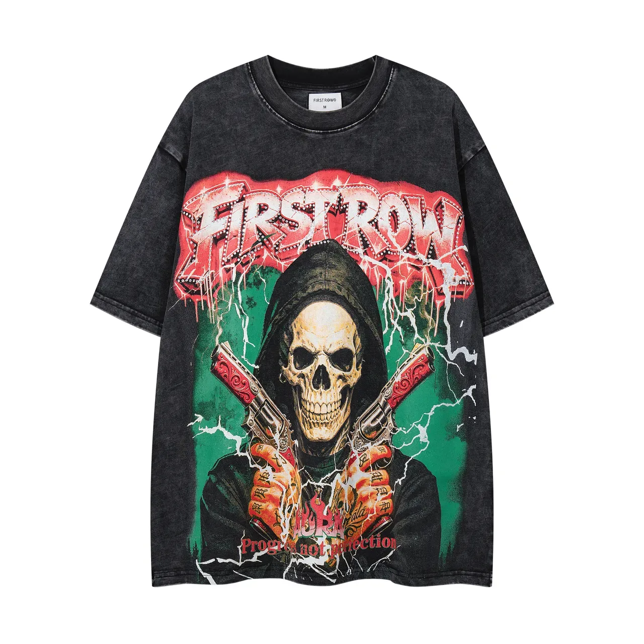 FIRSTROW Grim Reaper Graphic Oversized Acid-Wash Black T-Shirt 3
