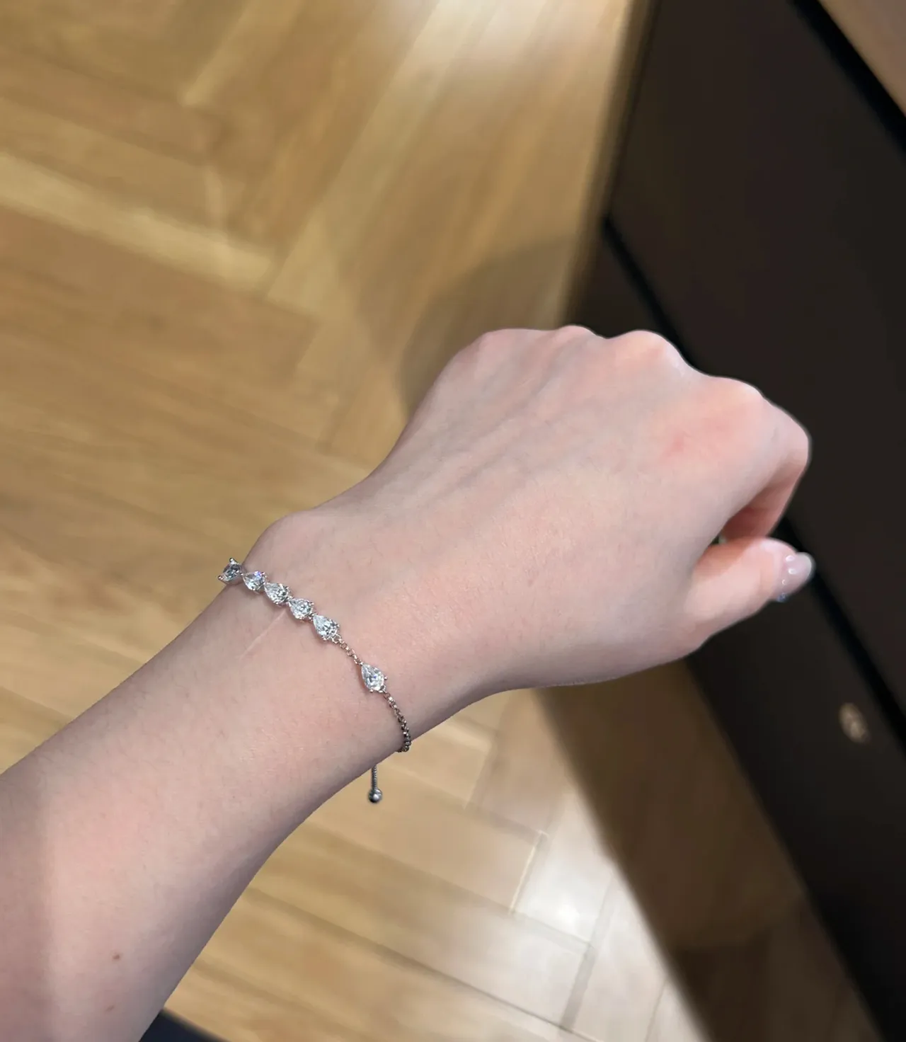 Five-Stone Pear-Cut Clear Crystal Silver-Toned Bracelet 3