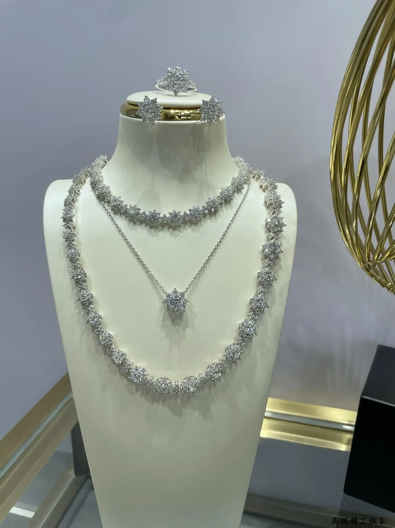 Floral Cluster Pave Diamond Necklace 7
