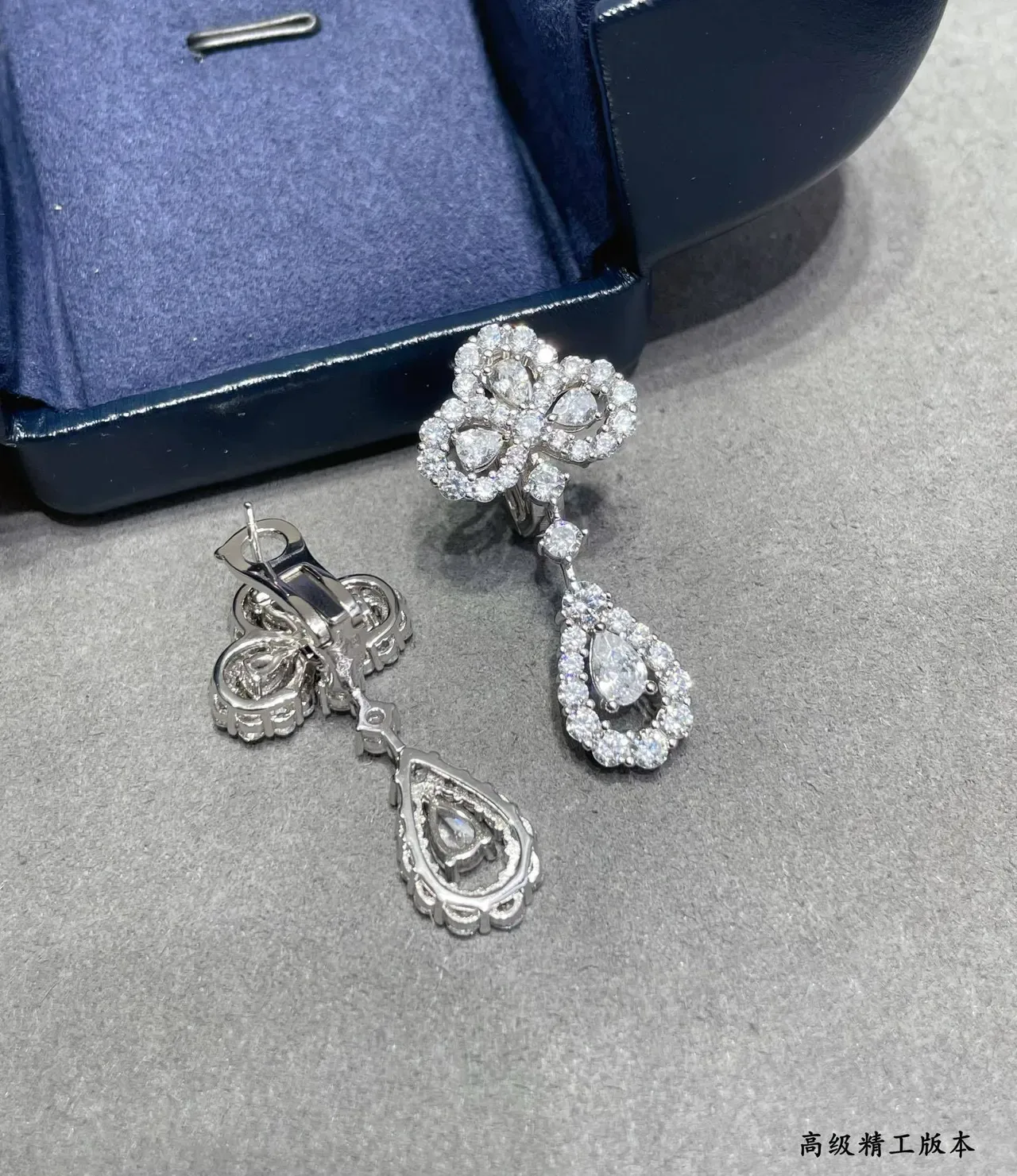 Floral Cluster Teardrop Pavé Drop Earrings 3