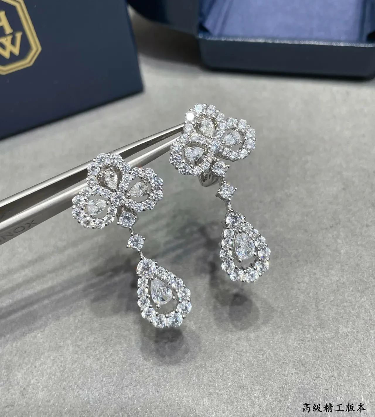 Floral Cluster Teardrop Pavé Drop Earrings 5