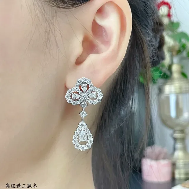 Floral Cluster Teardrop Pavé Drop Earrings 7