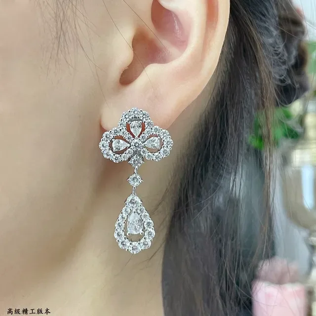 Floral Cluster Teardrop Pavé Drop Earrings 8