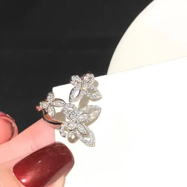 Floral Openwork Pavé Triple-Bloom Ring 4