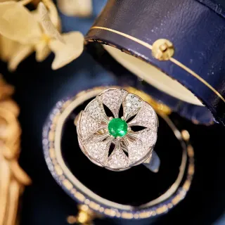 Floral Pavé Emerald and Diamond Ring