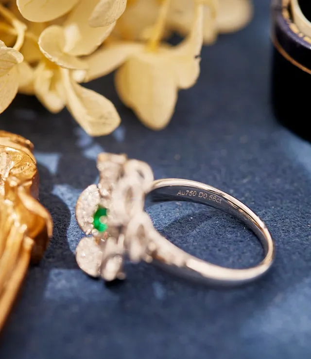 Floral Pavé Emerald and Diamond Ring 2