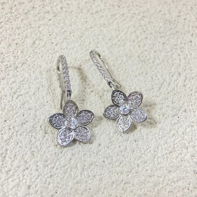 Floral Pavé Five-Petal Drop Earrings 2