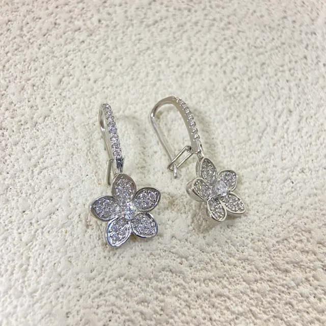 Floral Pavé Five-Petal Drop Earrings 4