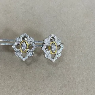 Floral Quatrefoil Pavé Two-Tone Stud Earrings