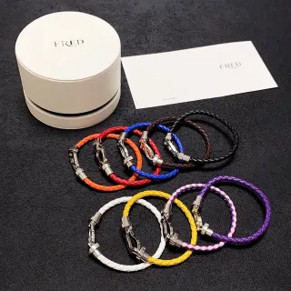 FRED Pulsera de Cuerda de Cuero Trenzada Multicolor con Broche de Tono Plateado