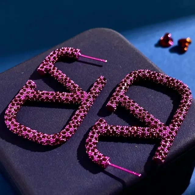 Fuchsia Pavé Geometric Hoop Earrings 2