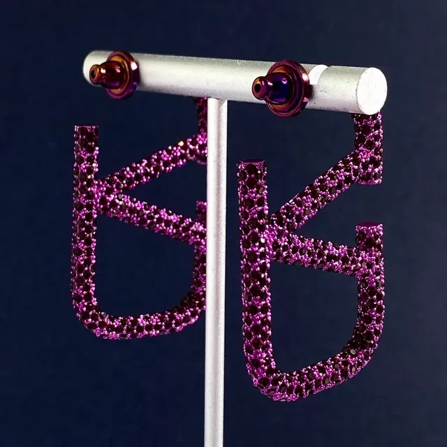 Fuchsia Pavé Geometric Hoop Earrings 4