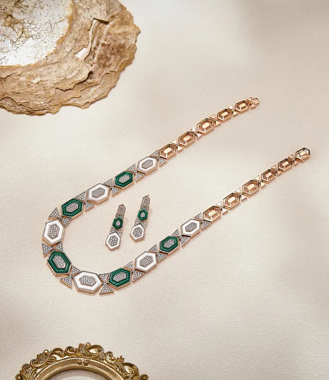 Geometric Hexagonal Pavé Enamel Drop Earrings 2