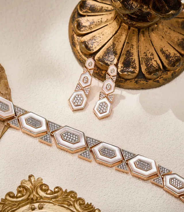 Geometric Hexagonal Pavé Enamel Drop Earrings 4
