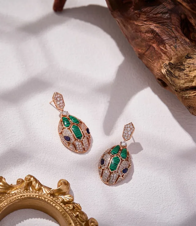 Geometric Malachite and Diamond Pavé Drop Earrings 2