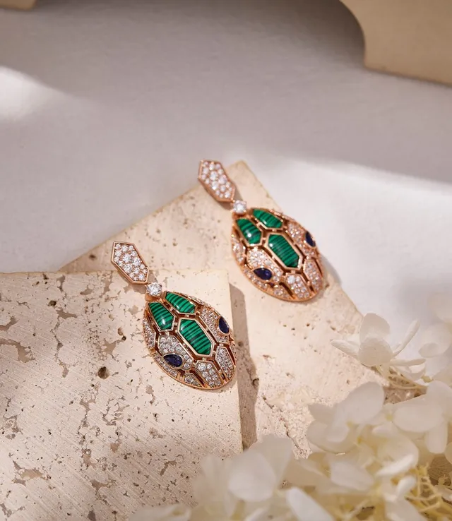 Geometric Malachite and Diamond Pavé Drop Earrings 7
