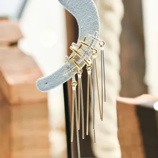 Geometric Pavé Lattice Multi-Strand Dangling Earrings