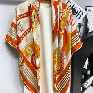 Geometric Print Orange Yellow Beige Woven Shawl