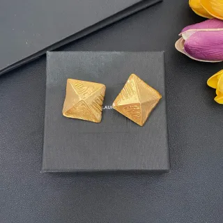 Geometric Pyramid Textured Gold-Toned Stud Earrings