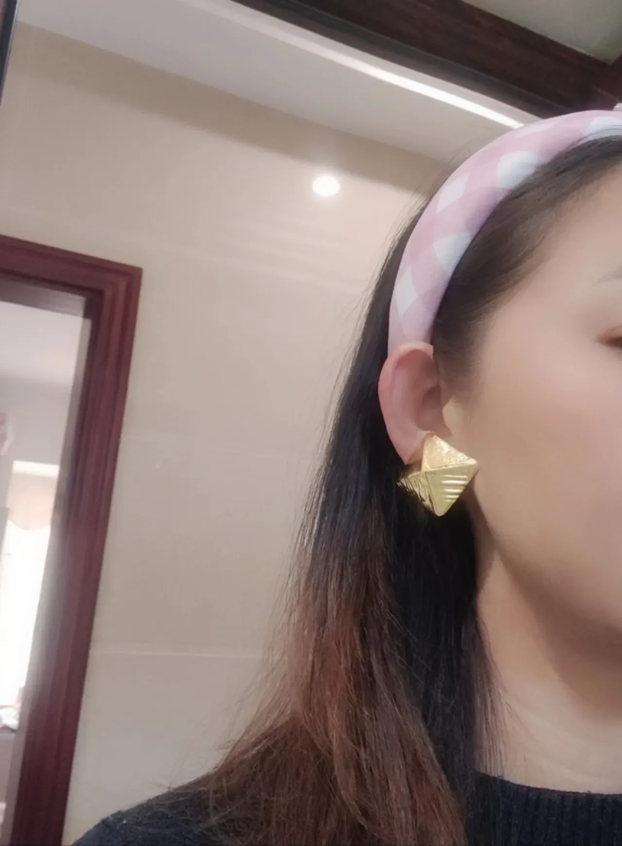 Geometric Pyramid Textured Gold-Toned Stud Earrings 2