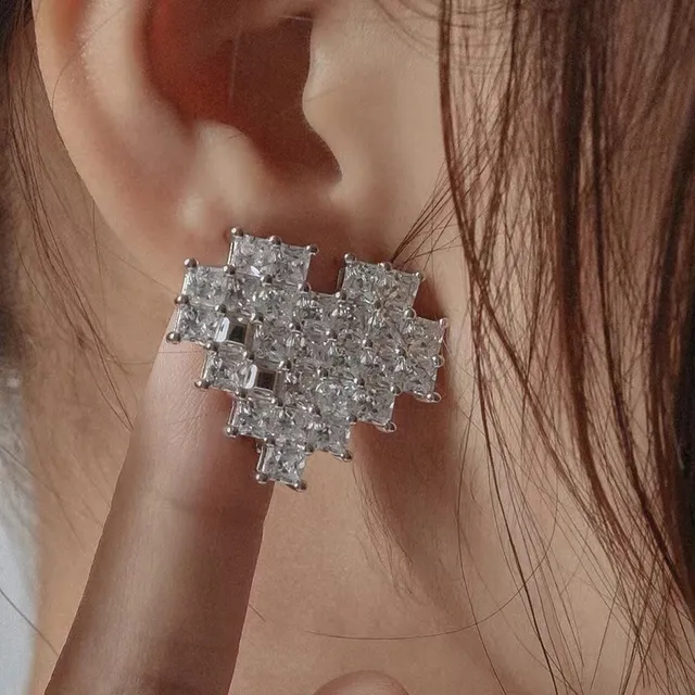Geometric Stepped Crystal Cluster Clip-On Earrings 3