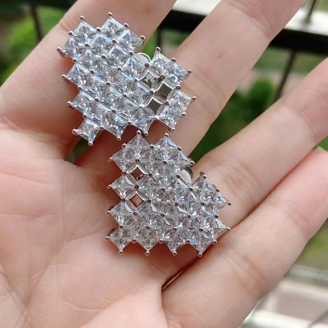 Geometric Stepped Crystal Cluster Clip-On Earrings 4