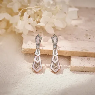 Geometric Tiered Pavé White Inlay Rose Gold Earrings