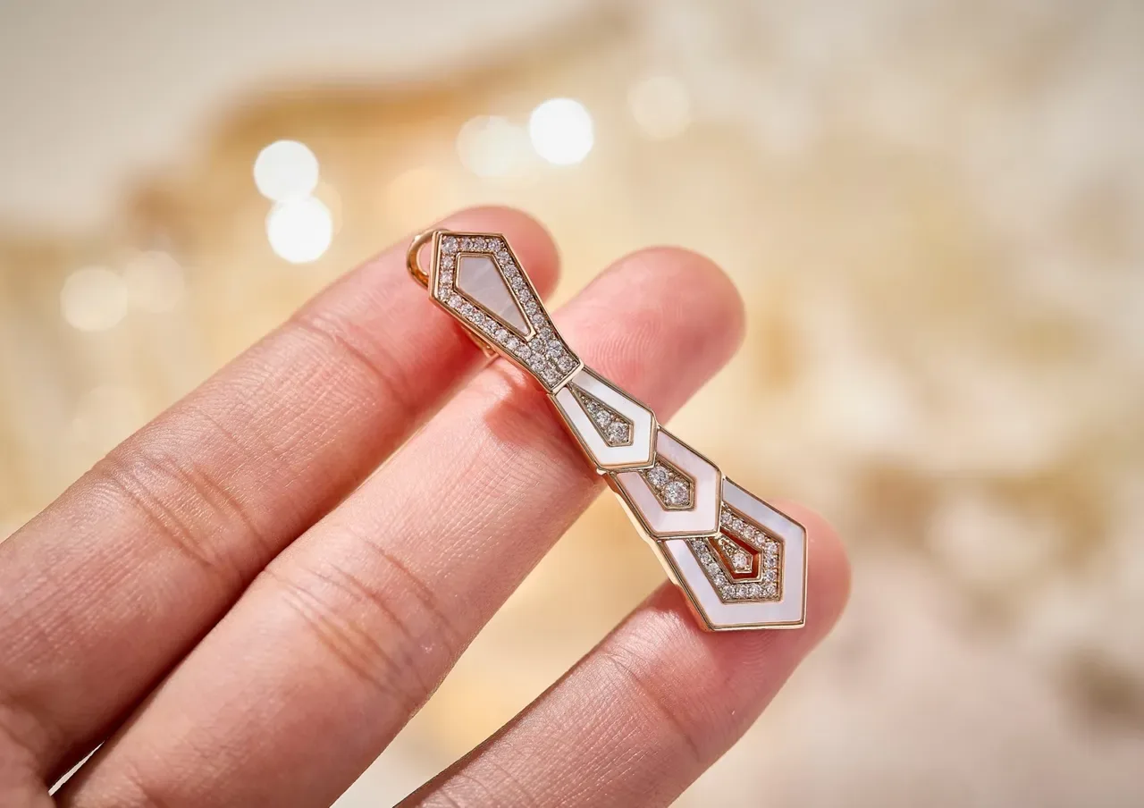 Geometric Tiered Pavé White Inlay Rose Gold Earrings 4