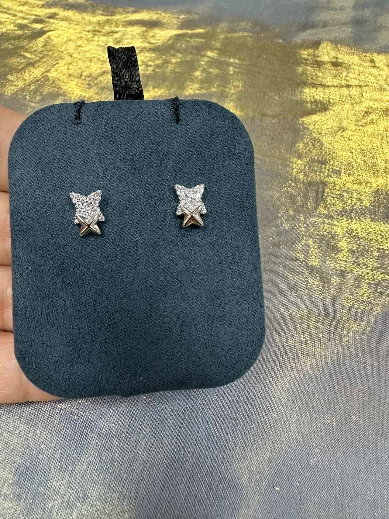 Geometric X-Shaped Pavé Stud Earrings 9