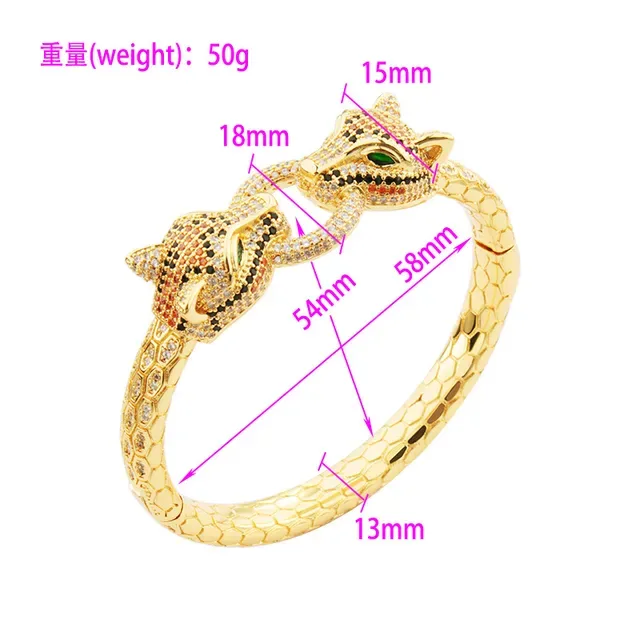 Gold and Silver Animal-Head Pavé Stone Snake-Scale Bangle Bracelets 2