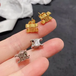 Gold and Silver Interlocking C Motif Stud Earrings