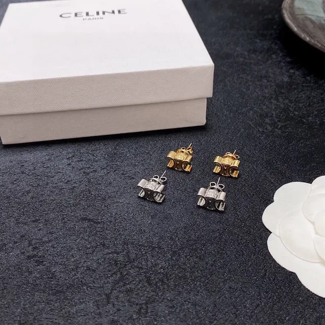 Gold and Silver Interlocking C Motif Stud Earrings 2