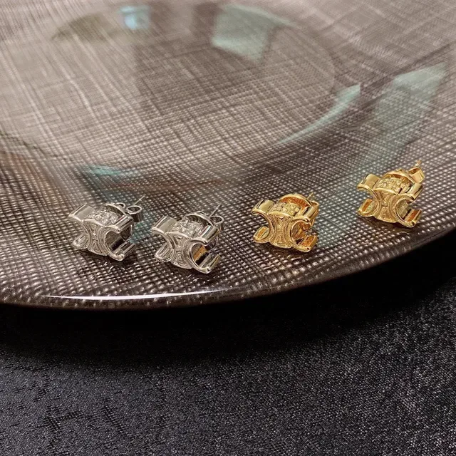 Gold and Silver Interlocking C Motif Stud Earrings 4