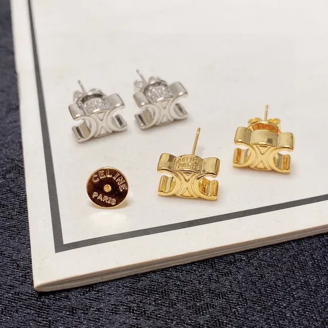Gold and Silver Interlocking C Motif Stud Earrings 6